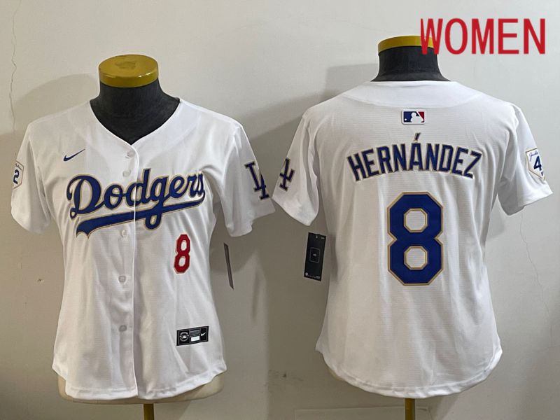 Women Los Angeles Dodgers #8 Hernandez White Game 2024 Nike MLB Jersey style 1029